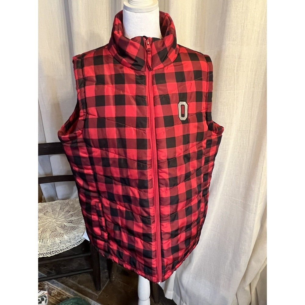 Men's Ohio State Jason Maxwell BUFFALO Plaid Vest Black & red Size XL Cabincore